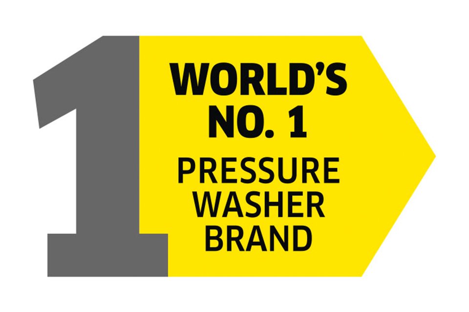World's No.1 Presssure Washer Brand written in black against yellow arrow shape.